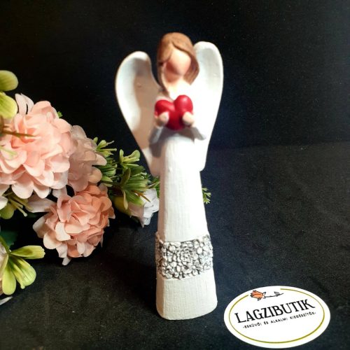 Angyal, kis angyalka  kerámia, szívvel.