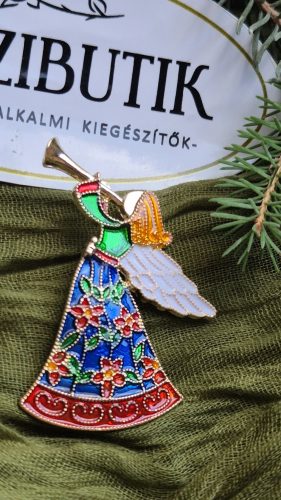 Angyal trombitával kitűző