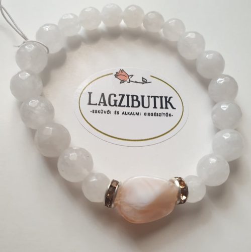 Achát kővel díszített natúr jáde ásványkarkötő.