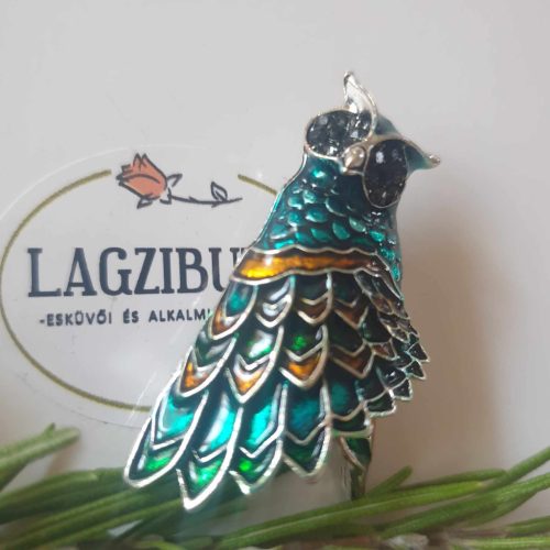 Bagoly bross, kitűző, színes tűzzománccal.