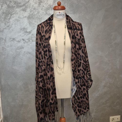 Barna, ocelotmintás rojtos stóla.