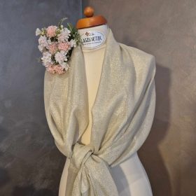 Bézs, lurex alkalmi stóla, vállkendő.