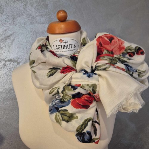 Bézs, rózsás stóla, kendő pamutból.