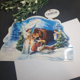   Betlehem, jászol papírból, kihajtható üdvözlőlap, képeslap borítékkal.