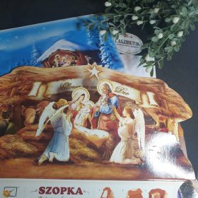   Betlehem, jászol papírból, 3D-s, aranyozott, borítékkal, közepes méretben.