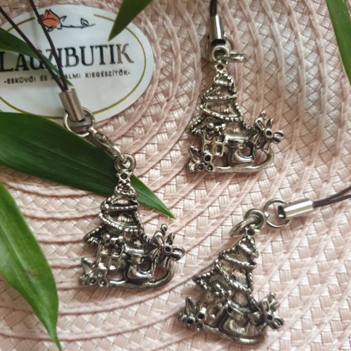 Mikulás szán ajándékokkal charm, függődísz, telefondísz.