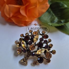 Életfa, családfa barna bross, kövekkel.