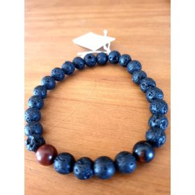   Fekete lávagyöngy férfikarkötő, mahagóni színű obszidián gyöngyökkel.