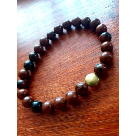 Férfi karkötő, mahagóni obszidián, réz köztessel.