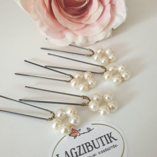 Törtfehér, gyöngy virág  hajtű-szett