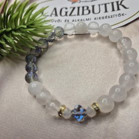   Hegyikristály-kék csiszolt üveggyöngy karkötő-fülbevaló szett.