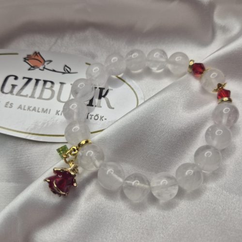 Hegyikristály ásványkarkötő rózsával.