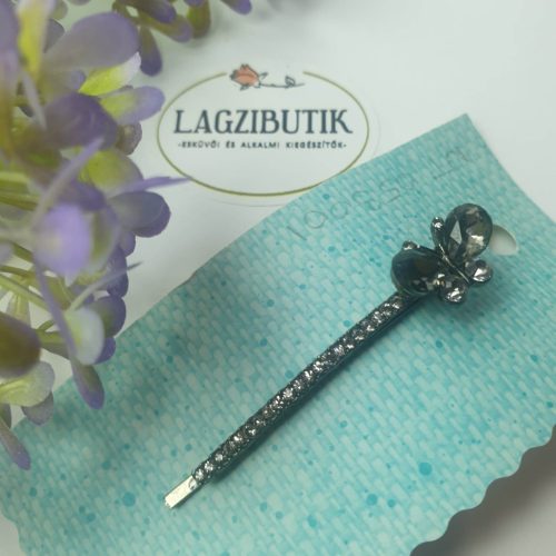 Antracit pillangós-strasszos hullámcsat