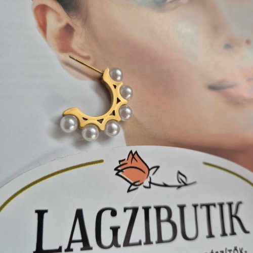 Karika fülbevaló gyöngyökkel, antiallergén.