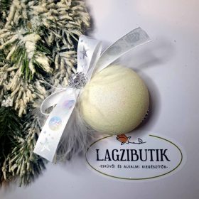   Fehér, irizáló karácsonyfadísz, függődísz masnival, tollal.