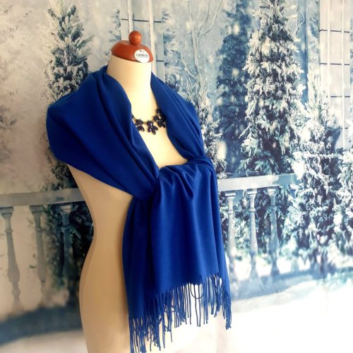 Királykék, sötétkék rojtos stóla, válllkendő, sál.