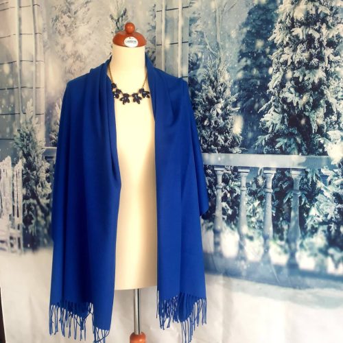 Királykék, sötétkék rojtos stóla, válllkendő, sál.