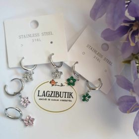 Kisvirágos, karika  fülbevaló, orvosi acélból.