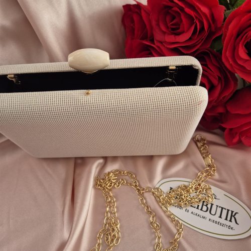 Krémszínű alkalmi táska, menyasszonyi táska csillámokkal.