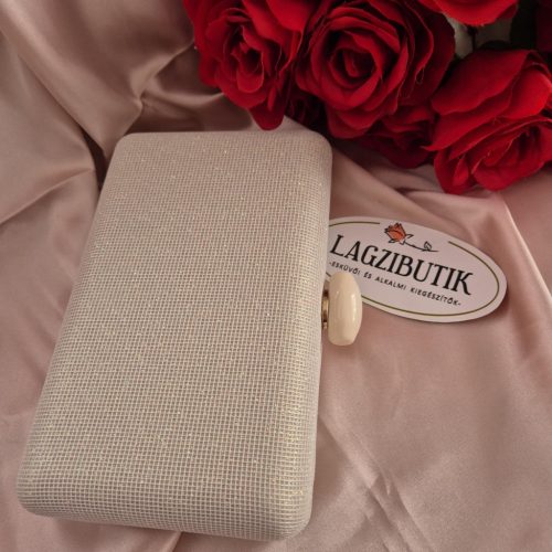 Krémszínű alkalmi táska, menyasszonyi táska csillámokkal.