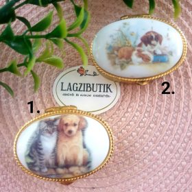   Kiskutyás szelence, gyógyszertartó, ékszertartó fém dobozka.