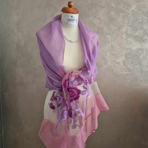 Lila-rózsaszín bordűrös stóla, kendő.