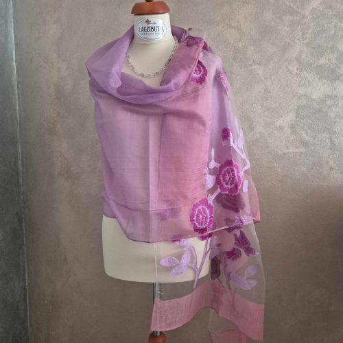 Lila-rózsaszín bordűrös stóla, kendő.