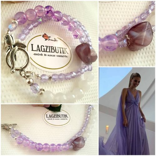 Halványlila, egyedi, duplasoros karkötő, achát kockával.