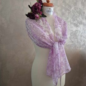 Lila, virágmintás kendő, stóla.