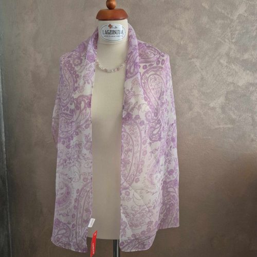 Lila, virágmintás kendő, stóla.