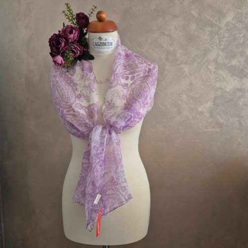 Lila, virágmintás kendő, stóla.