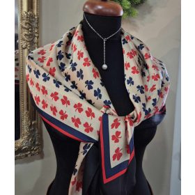 Lóhere mintás kék-piros kendő, selyemkendő.