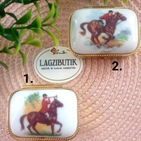   Lovas szelence, gyógyszertartó, dobozka, porcelán betéttel.