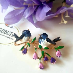 Madárpár, madaras bross, kitűző tűzzománcozott.