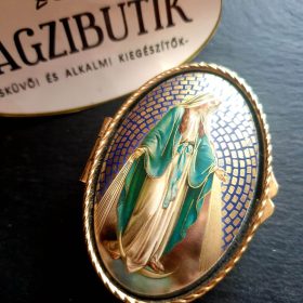   Szűz Mária tűzzománcozott szelence, rózsafüzér tartó, ékszertartó.