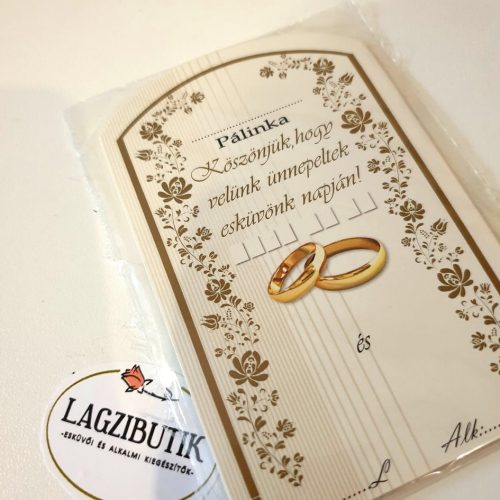 Esküvői matrica pálinkásüvegre.