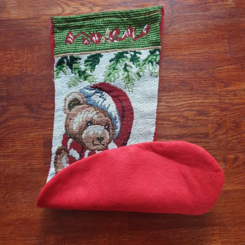  Mikulászsák, macis mintával, Mikuláscsizma ajándékoknak.