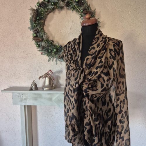 Ocelotmintás stóla, kendő barna színben.