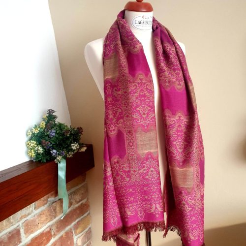 Pink, perzsa mintás stóla, pashmina, kendő.