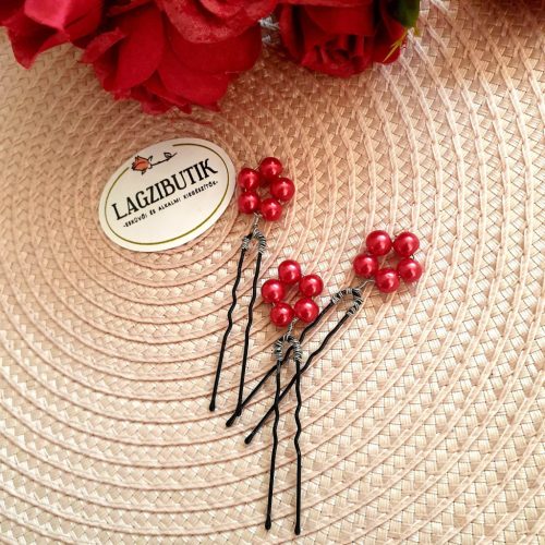 Piros vagy bordó gyöngy kisvirág hajtű-szett, betűző.