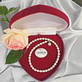   Törtfehér, rizsszem igazgyöngy nyaklánc ékszer kapoccsal.