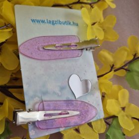 Rózsaszín hajcsat szett kis tükörrel, kártyán.