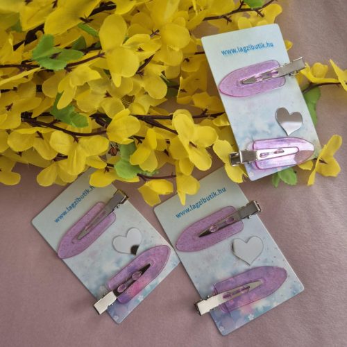 Rózsaszín hajcsat szett kis tükörrel, kártyán.