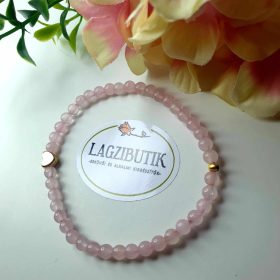   Rózsakvarc órakísérő, ásványkarkötő arany szívecskével.