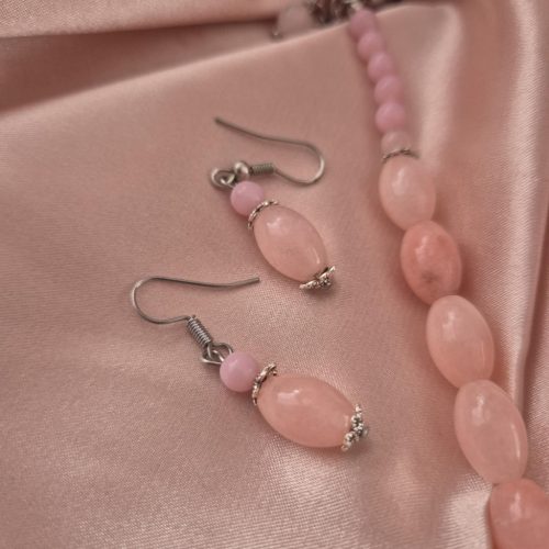 Rózsakvarc, egyedi ékszer-szett.