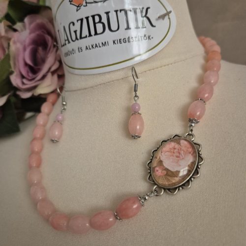 Rózsakvarc, egyedi ékszer-szett.