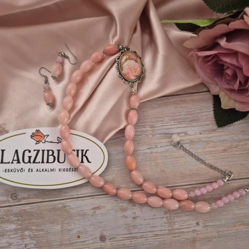 Rózsakvarc, egyedi ékszer-szett.