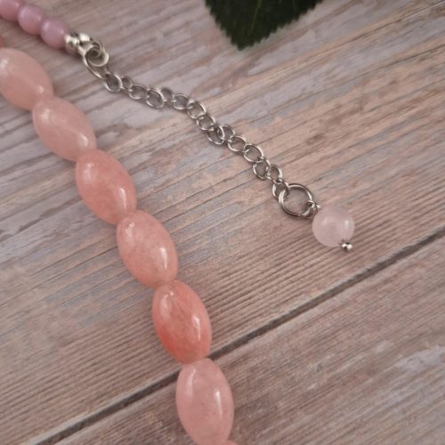 Rózsakvarc, egyedi ékszer-szett.