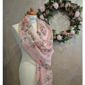 Rózsaszín, virágos nyári kendő, stóla.