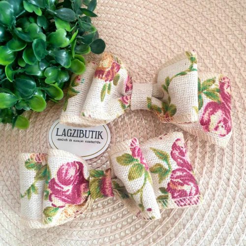 Rózsás masni hajbavaló, vintage stílusban, csipeszen.